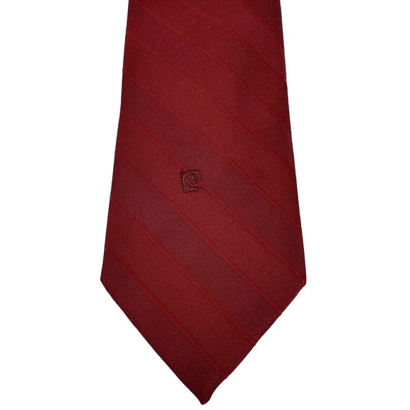 PIERRE CARDIN Neck Tie Mens Dark Red Solid Striped Simple Adult P Logo - Picture 2 of 9